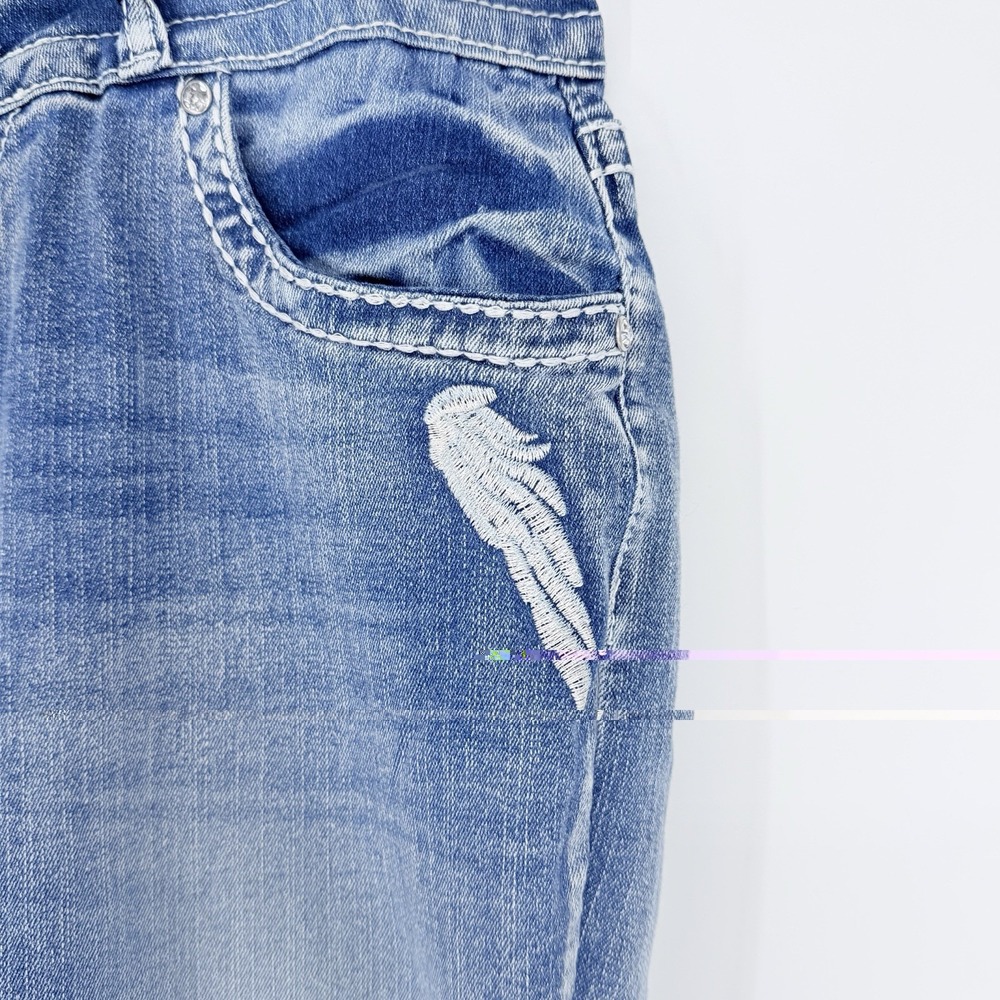 SKY Premium Collection Heart Angel Wings Halo Bling Rhinestone Flare Jeans 13 - Picture 3 of 9